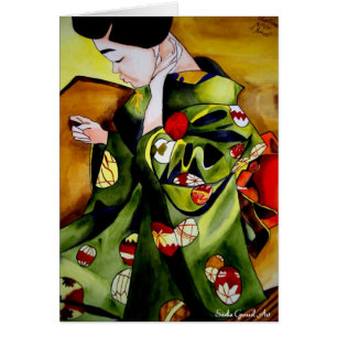 Cute japonais Geisha aquarelle originale art