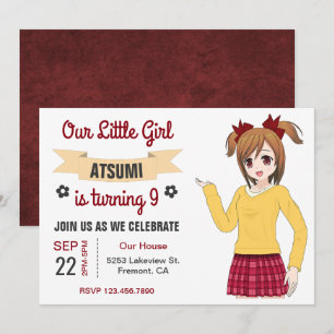 Cute Japonaise Anime Girl Anniversaire Invitation