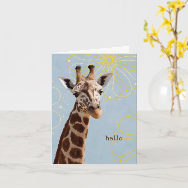 cute jaunty giraffe simple hello thinking of you card (Yellow Flower)