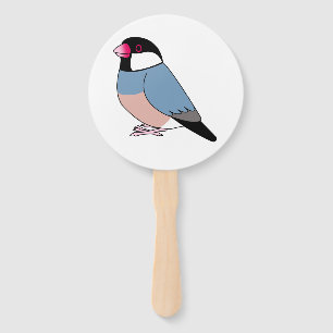 Cute java sparrow cartoon drawing hand fan