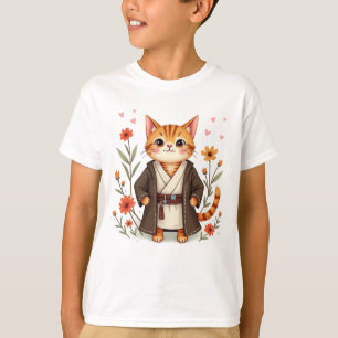 Cute Jedi Chat T-Shirt - Floral Space Warrior Kitt