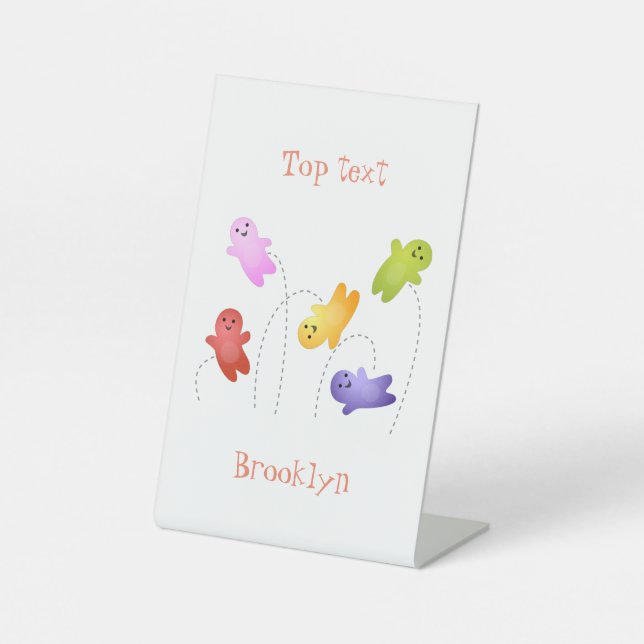 Cute jelly babies candy sweets cartoon pedestal sign (Front)