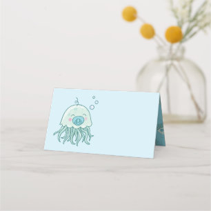 Cute Jellyfish Baby Shower Kawaii Blue Boy Place Card