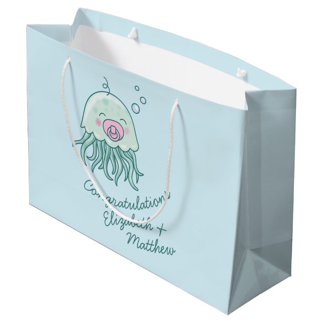 Cute Jellyfish Baby Shower Kawaii Pink Girl Large Gift Bag (Back Angled)