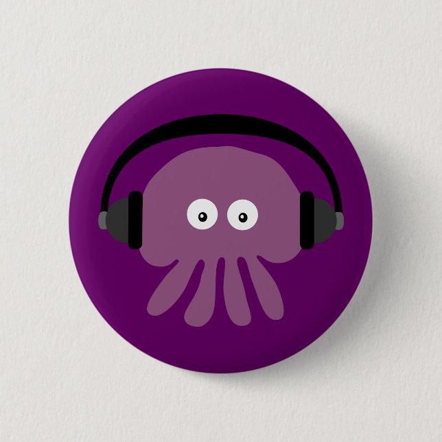 Cute Jellyfish & Headphones Customizable Purple 2 Inch Round Button (Front)
