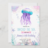 Cute jellyfish party theme invitation