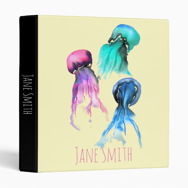 Cute jellyfish trio watercolor art binder (Front/Spine)