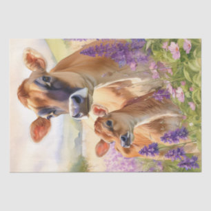 Cute Jersey Cow and Calf Wildflower Decoupage Tissue Paper