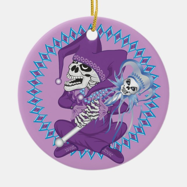 Cute Jester Skull Ceramic Ornament (Front)