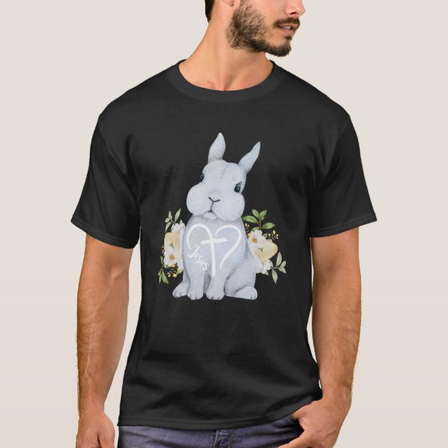 Cute Jesus Love Rabbit Bunny Spring Flowers Happy  T-Shirt (Front)