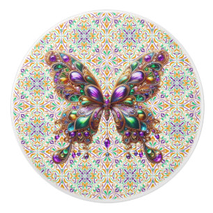 Cute jewelled Mardi Gras butterfly Ceramic Knob