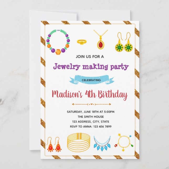 Cute Jewellery making party invitation (Front)