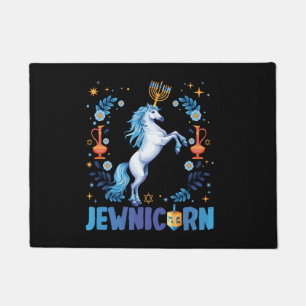 Cute Jewnicorn Jewish Unicorn Menorah Chanukah Han Doormat