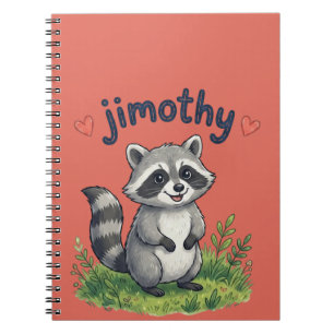 Cute Jimothy Raccoon in the Garden with Hearts Notebook