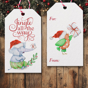 Cute Jingle All the Way Christmas Elephant Gift Tags