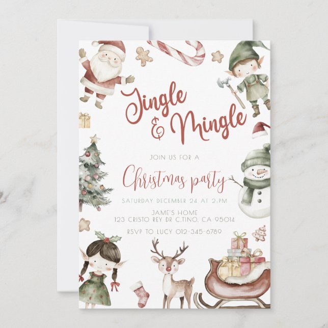 Cute Jingle & Mingle Christmas Party Invitation (Front)