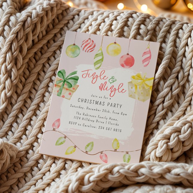 Cute Jingle & Mingle Pink Christmas Party Invitation (Creator Uploaded)