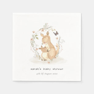 Cute Joey Mama Kangaroo Floral Wreath Baby Shower Napkin