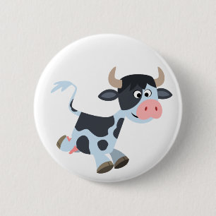 Cute Jogging Cartoon Cow Button Badge