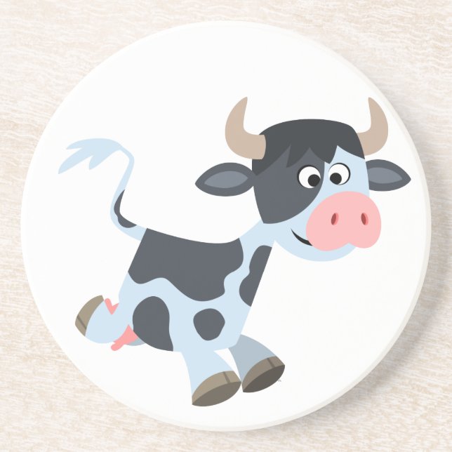 Cute Jogging Cartoon Cow Coaster (Front)