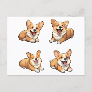 cute jolly corgi puppy dogs postcard
