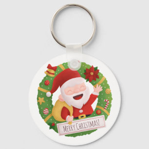 Cute Jolly Father Santa Claus Wreath Keychain