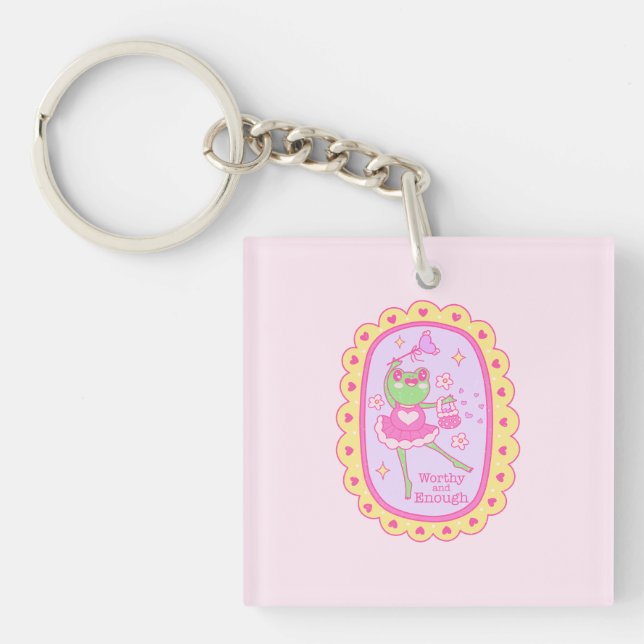Cute Jolly Frog - Worthy and Enough Keychain (Front)