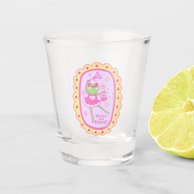 Cute Jolly Frog - Worthy and Enough Shot Glass (Front)