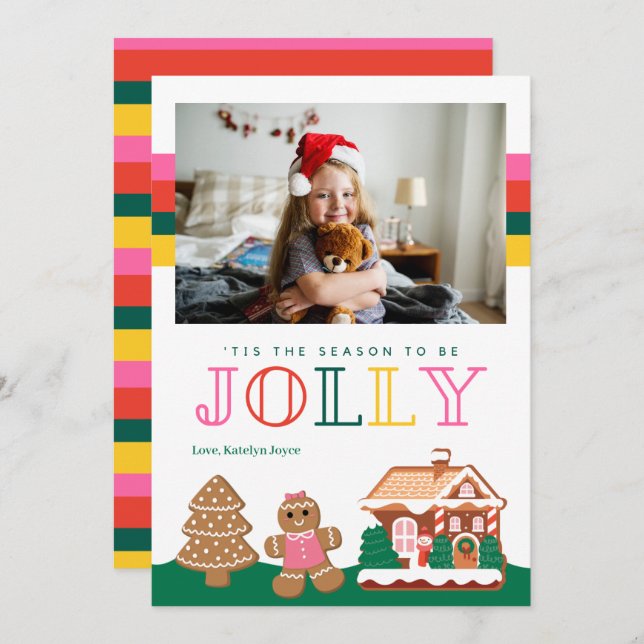 Cute Jolly Gingerbread Christmas Photo Card (Front/Back)