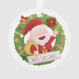 Cute Jolly Santa Claus Christmas Wreath Ornament