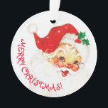 Cute & Jolly Santa Claus Merry Christmas Ornament<br><div class="desc">This cute Santa ornament has a jolly Santa Claus with green holly and red berries on his hat against a white background and the words Merry Christmas.</div>
