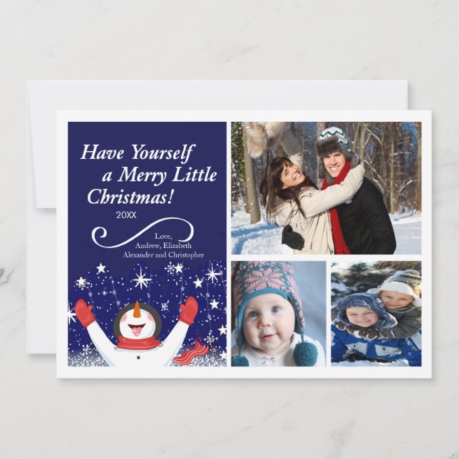 Cute Jolly Snowman Holiday Photo Card (Front)