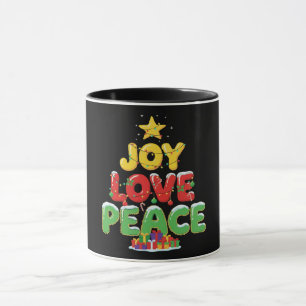 Cute Joy Love Peace Christmas Tree Festive Mug