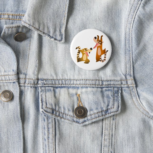 Cute Joyful Cartoon Coatimundis 2 Inch Round Button (In Situ)