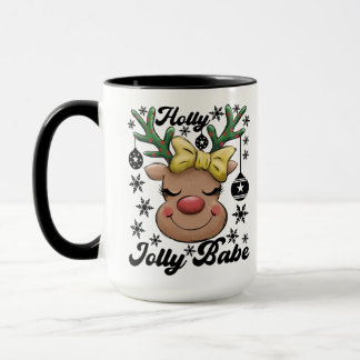 Cute & Joyful Holly Jolly Babe Christmas Reindeer Mug