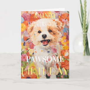 Cute Joyful Pink Puppy Happy Birthday Card