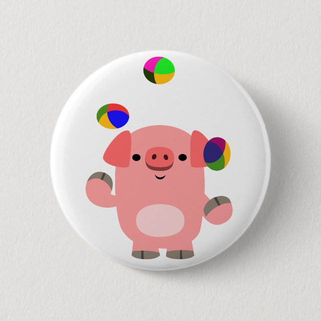 Cute Juggling Cartoon Pig 2 Inch Round Button (Front)