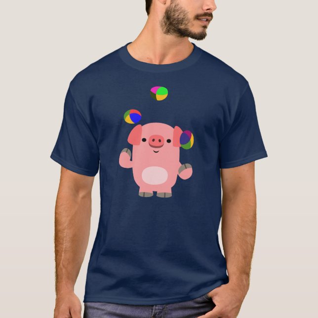 Cute Juggling Cartoon Pig T-Shirt (Front)