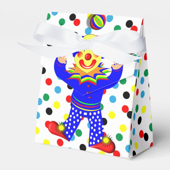 Cute Juggling Circus Clown on Polka Dot Favor Box (Front Side)