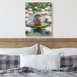 Cute July Hedgehog with Ruby Heart Canvas Print