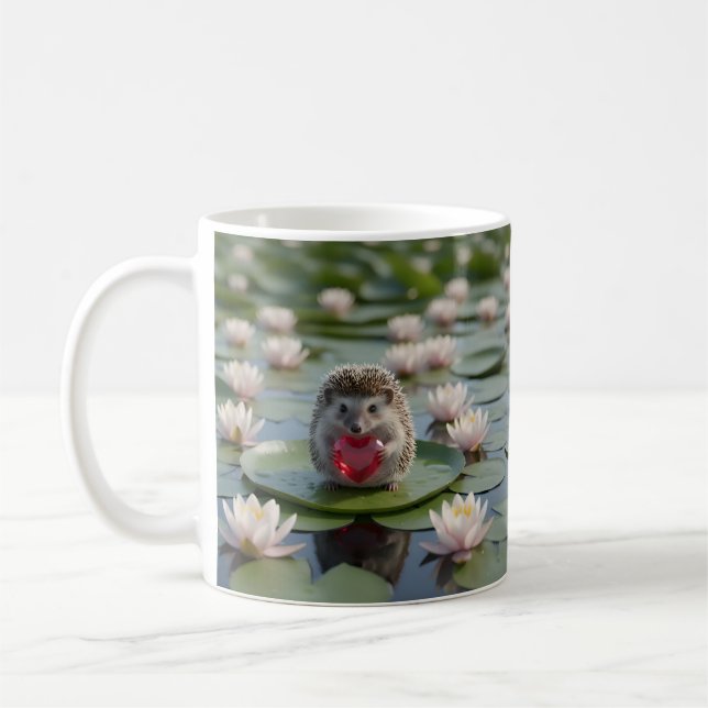 Cute July Hedgehog with Ruby Heart Coffee Mug (Left)
