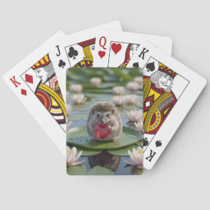 Cute July Hedgehog with Ruby Heart Playing Cards