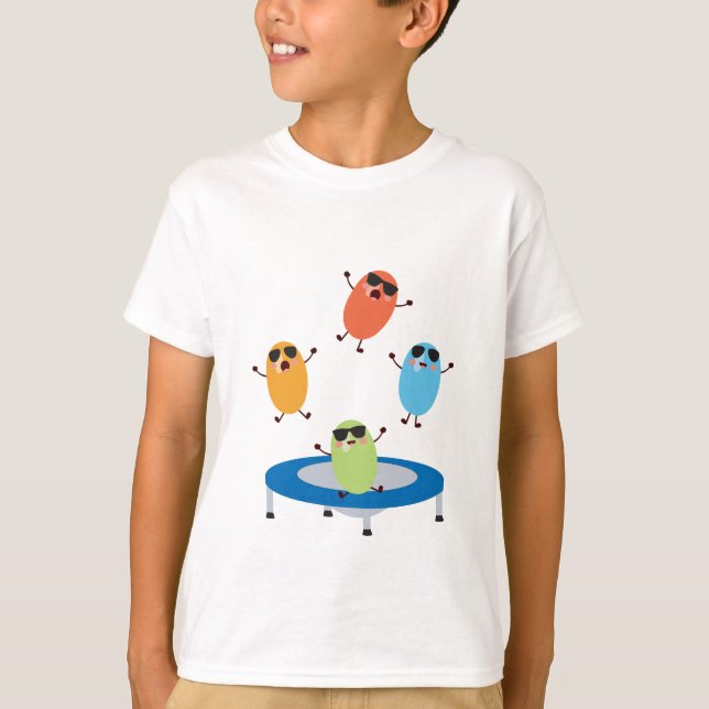 Cute Jumping Candy Beans Wearing Sunglasses T-Shirt (Front)