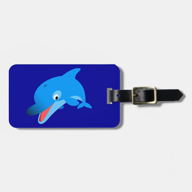Cute Jumping Cartoon Dolphin Luggage Tag (Front Horizontal)