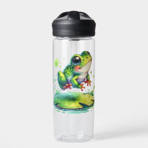 Cute Jumping Frog Whimsical Ai Art Water Bottle