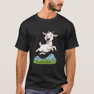 Cute Jumping Goat in Spring Meadow Cartoon T-Shirt