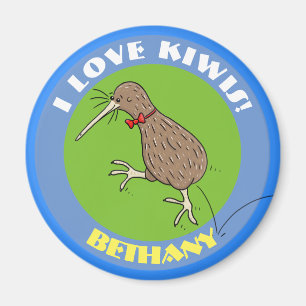 Cute jumping happy kiwi bird with bow tie cartoon magnet