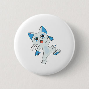 CUTE JUMPING LIGHT CYAN KITTEN WITH BLUE EYES,EARS 2 INCH ROUND BUTTON