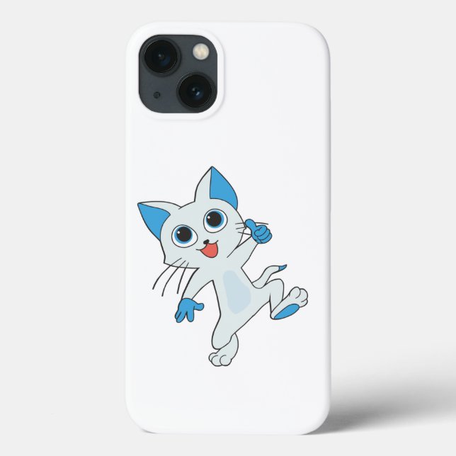 CUTE JUMPING LIGHT CYAN KITTEN WITH BLUE EYES,EARS Case-Mate iPhone CASE (Back)