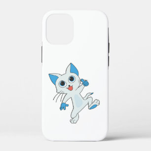CUTE JUMPING LIGHT CYAN KITTEN WITH BLUE EYES,EARS iPhone 12 MINI CASE